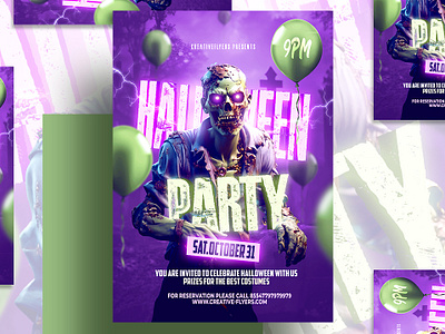 Halloween Party Flyer Template creative creative flyer creativeflyer graphic design halloween halloween poster party flyer photoshop poster psd flyer purple war zombie zombie flyer zombie party