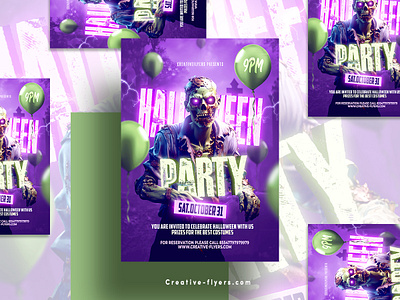 Halloween Party Flyer Template creative creative flyer creativeflyer graphic design halloween halloween poster party flyer photoshop poster psd flyer purple war zombie zombie flyer zombie party