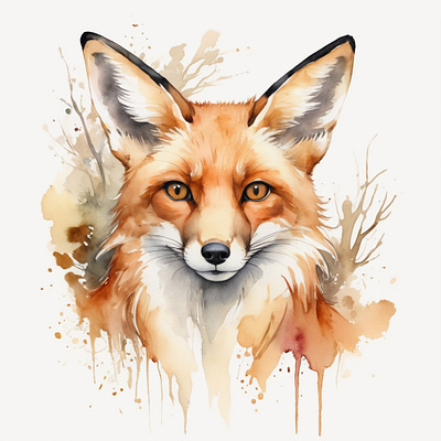 Water-color Fox Head Vector T-Shirt Design fur