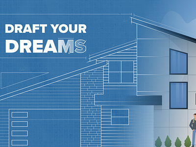 Drafting Illustration Banner architecture banner blue print blueprint clean design draft drafting figma flat home house illustration people simple website