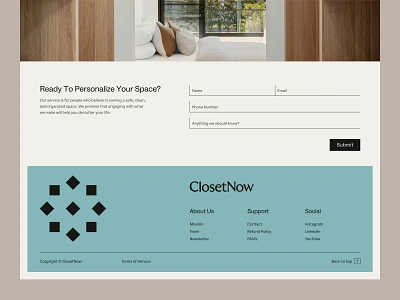 ClosetNow Footer architecture branding closet design elegant footer identity interior logo minimal premium room simple space ui website