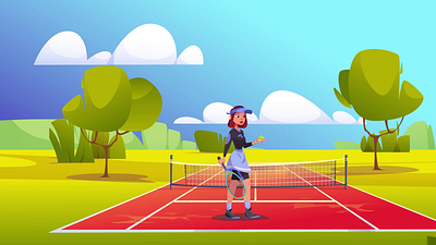 Girl playing tennis animation vector