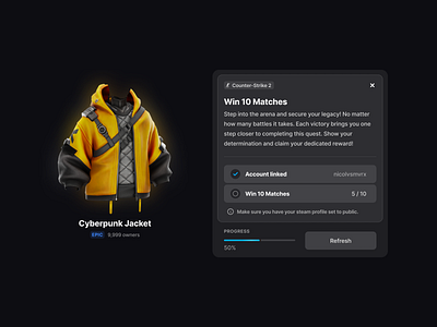 Quest Modal collectible cs2 csgo esport gaming modal objectives progress quest reward wearable