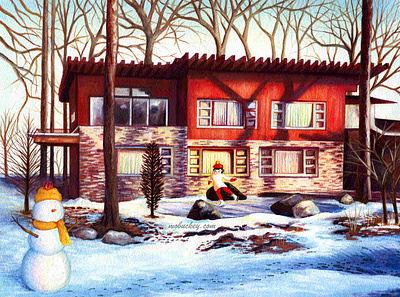 A Memory Restored | Gouache Paint Illustration art art print artist artwork commission environment freelance gouache home house illustration illustrator landscape paint painter painting snow wall art watercolor winter