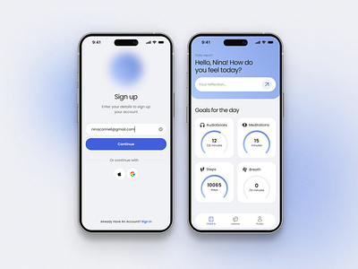 Mental Health App health meditation mental health mobile mobile app sign up ui
