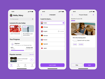E-learning mobile app courses e learning edu education elearning languages learning mobile mobile app online courses online education speaking ui