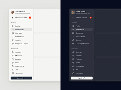 Settings sidebar navigation - Light & dark mode 🌓 ai ai design dashboard management navigation notion redesign saas settings side navigation sidebar startup tailwind ui web app