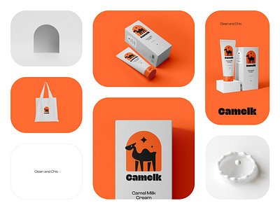 Camelk beauty product brand identity branding camel camel logo concept art cream design graphic design logo logo mark milk minimal mockup modern orange packaging packaging design white white space