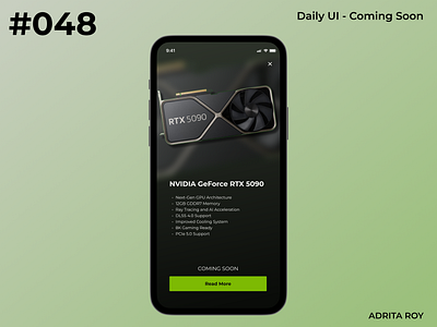 Daily UI 048 - Coming Soon ad advertisement coming soon dailychallenge dailyui design figma graphics card mobile nvidia product design promo promotional ui uiux ux