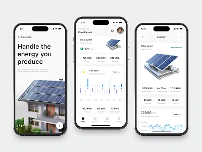 Solar Mobile App 3d app chart clean energy fireart ios panel solar ui ux