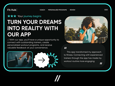 Fitness Web Design Concept dark theme dashboard design fitness interface landing page landing page design platform product design sport ui ux web web design concept web design template web ui website workout