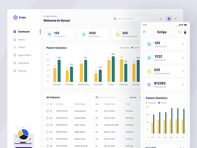 Eclips admin dashboard ui design dashboard desig dashboardui medical dashboard medical portal medical saas medical web application product design saas medical ui design