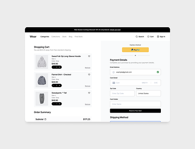 WEAR Shopping Cart black cart checkout shopping cart ui ux web white