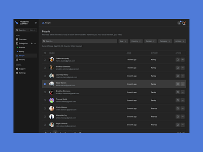 Facebook Cleaner - Platform for remove friends app auth category clean facebook cleaner dark dashboard design facebook login members page minimal product social media table ui ux web web design