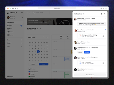 Notifications - Union UI alerts app calendar crm dashboard events google modal notifications popover schedule tasks todo ui ux web website