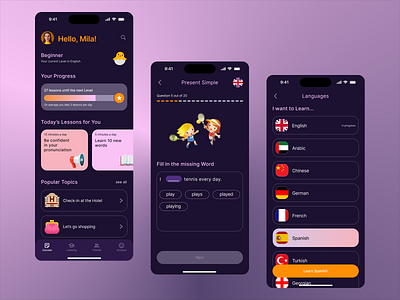 👩🏻‍🎓Languages Learning App app application beauty best bright clean design figma gorgeous language learnin new study ui ux