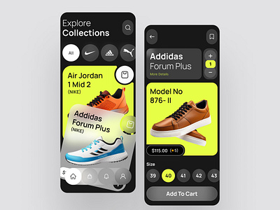 Shoes App Design Concept best app design dark theme design soul glassmorphism app ios modern ui popular app design portfolio sandip design sandip kunar shoe app shoes trendy 2024