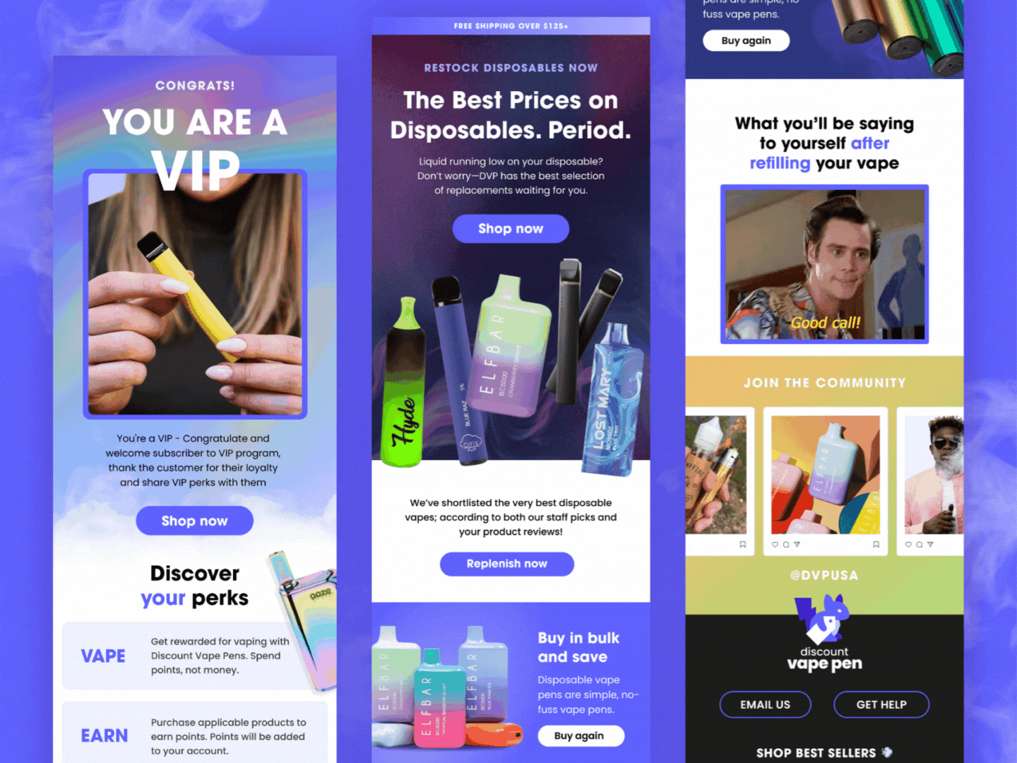 Discount Vape Pen Email Campaigns 😮‍💨💨 blue colorful email email agency email campaign email campaigns email marketing email template email templates emails klaviyo mailchimp smoke smoking vape vaping