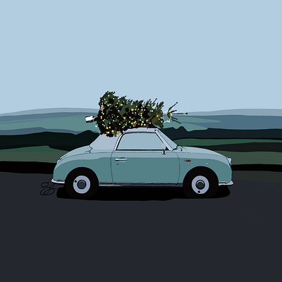 Illustration 2023 "Driving home for Christmas" digital art digital drawings digital illustration illustration old car drawing