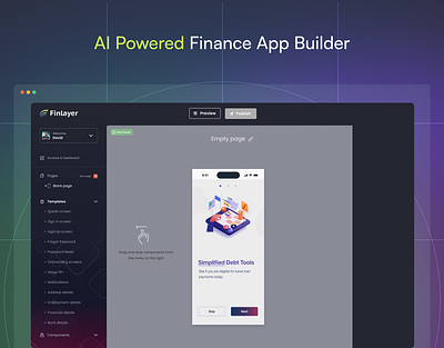 Finlayer - True No Code, AI powered, Finance Application Builder application bank banking build client custom dashboard desktop editor finance fintech money