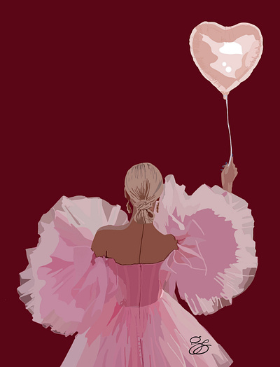 Illustration "Valentines Day" 2024 art ballon collage design digital art digital drawing digital illustrations dress illustration pink red red and pink valentines day woman