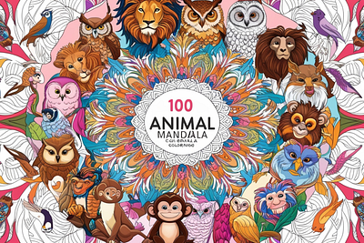 100 Animal Mandala Coloring Page branding design graphic design illustration vector