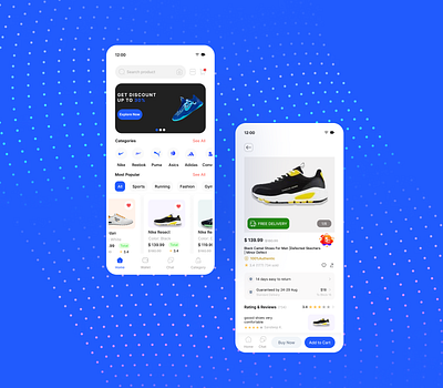 Shoes | E-commerce | Mobile App banner buy card category dashboard delivery ecommerce mobile app product rating shoes slider