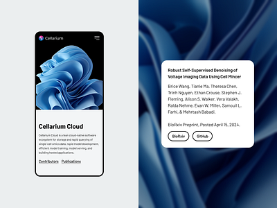 Cellarium Cloud Mobile UI academia ai biology cell cloud hero machine learning medicine mobile publication research ui web design