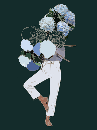 Illustration "A lap full of flowers" 2022 digital art digital drawing digital illustration drawings flowers illustrations woman