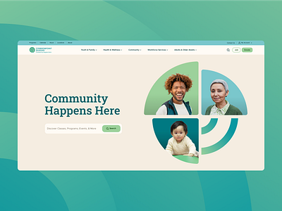 Commonpoint Queens Homepage Hero community desktop diversity green hero homepage search teal website website design