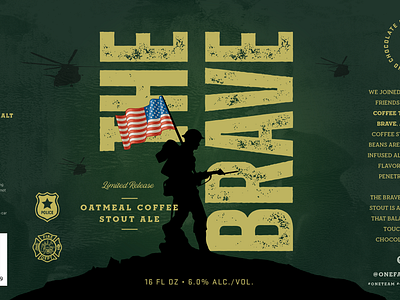 One Family Brewing Beer Label Design alcohol beer beverage branding brave brewery flag graphic design label logo military packaging patriotic print design soldier usa