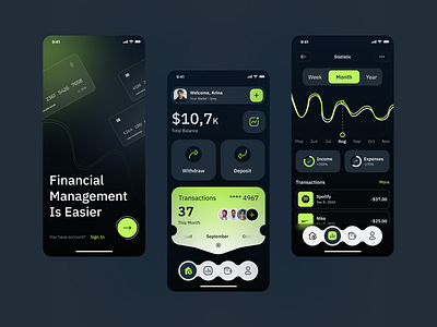 Finance Mobile App Design account balance bank app banking dark theme deposit finance finance app financial investment minimal minimalist mobile app money money management online banking payment transaction transfer wallet