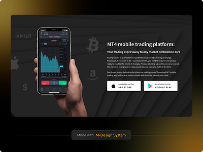 Fintech App Promo Website | M-Design System 3d app black finance fintech graphic design landing landing page promo promotion ui web website