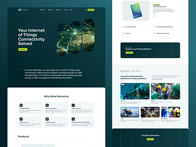 Solve Networks Homepage b2b connection desktop green hero homepage icons industry internet iot landing page lime network saas solutions web design