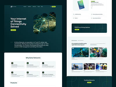 Solve Networks Homepage b2b connection desktop green hero homepage icons industry internet iot landing page lime network saas solutions web design