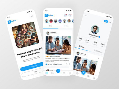 Echo Social Media App UI Design clean ui design daily chellanges modern ui app design social app ui social media ui unique uiux uxui design
