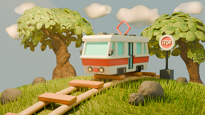 3D Tram 3d 3d designer blender cozy cute design graphic design illustration tram vehicle