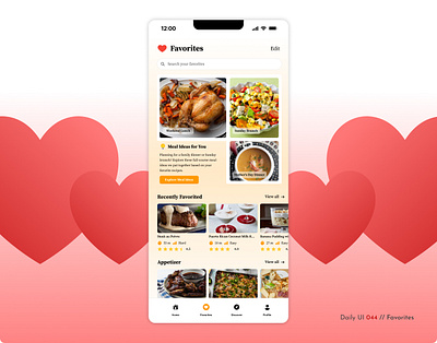 Daily UI Challenge #044 - Favorites challenge cooking app daily ui daily ui 44 favorites food app mobile app recipe recipe app