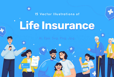 Insurance Protection Illustrations agent assurance broker cartoon character design family flat graphic design hand drawn health insurance healthcare icon illustration life insurance medical protection security ui vector