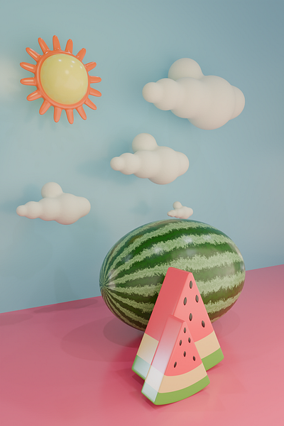 Watermelon under a sunny sky | Blender 3d blender3d graphic design sunnyday