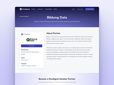 Partner Detail Page directory onesignal partner partnership ui