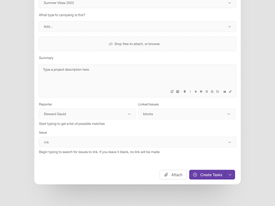 Project Management: Creating an Issue app b2b clean clickup desktop interaction jira modern monday product product design product management productivity project management saas task task management ui ux web app