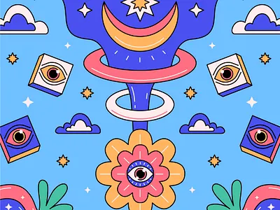 Flower, eyes and moon abstract cartoon character colorful cute design eye flower graphic design illustration moon star vector