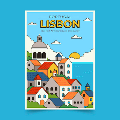 Lisbon Poster branding cartoon city colorful design graphic design house illustration landscape lisbon portugal sea ui