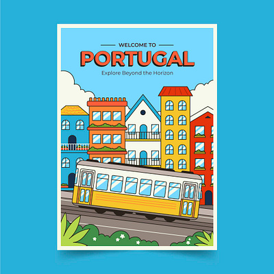 Lisbon Trem Poster cartoon city colorful cute design flyer graphic design illustration landscape poster street trem