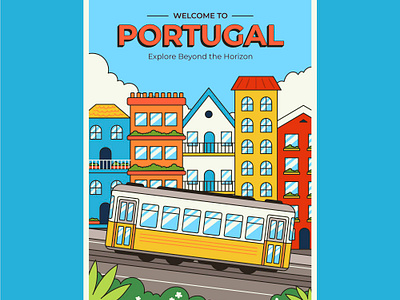 Lisbon Trem Poster cartoon city colorful cute design flyer graphic design illustration landscape poster street trem