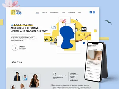 Ukrainian Psychological Hub - Redesign Project coll design figma graphic design hero section illustration lan landingpage mental health psychological service ui ux webdesign wix