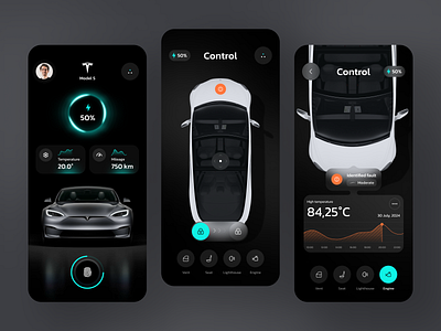 Tesla Mobile App 🎛️ app app design car app dark ui dashboard design ios minimalist mobile app mockup smart car technology tesla tesla car ui ui inspiration user interface ux ux design ux trends