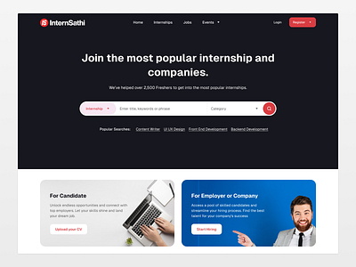 Internsathi Website clean creative design internsathi jobs landing page recuritment ui website