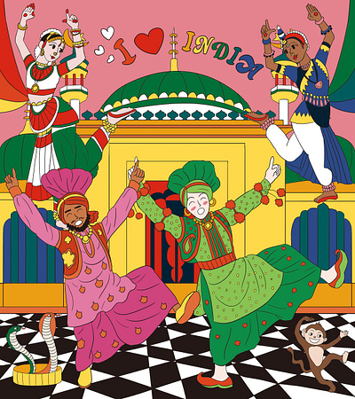 I love India Illustration artwork bollywood character dance dancing drawing graphic design illustration india korean movie music musical tour travel trip world